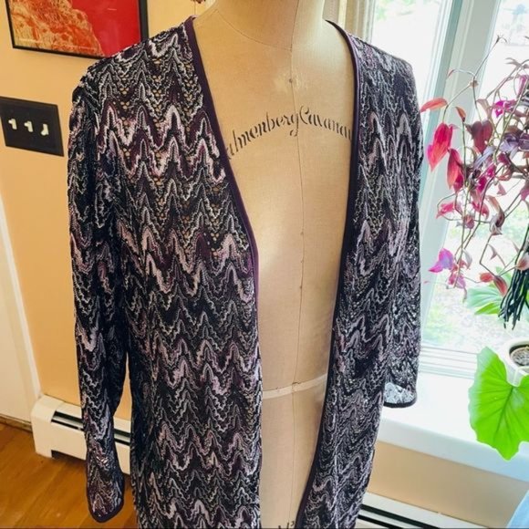 EASYWEAR BY CHICO’S | purple pattern open cardigan 1 - Picture 2 of 7